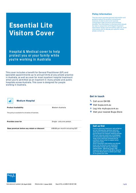 bupa essential 50 visitors cover.